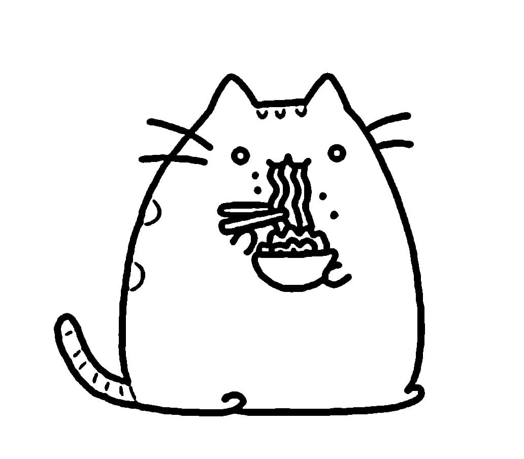 Pusheen come fideos para colorir