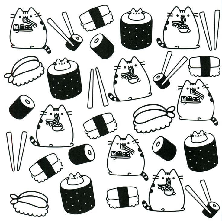 Dibujos de Pusheen con Sushi para colorear