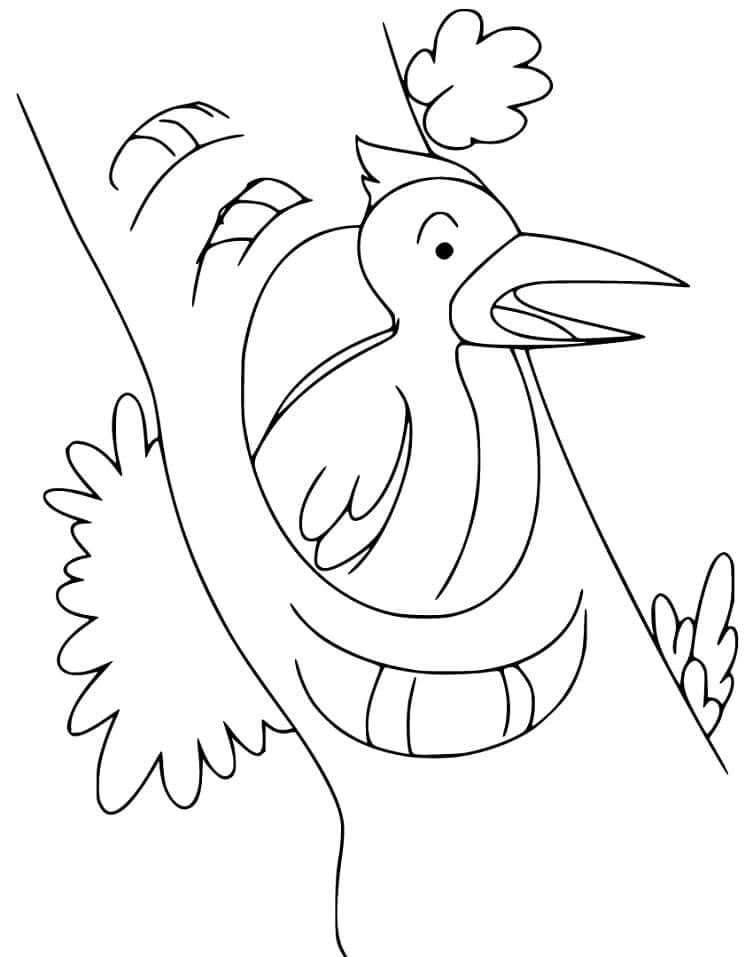 Pájaro Carpintero en un Árbol para colorir