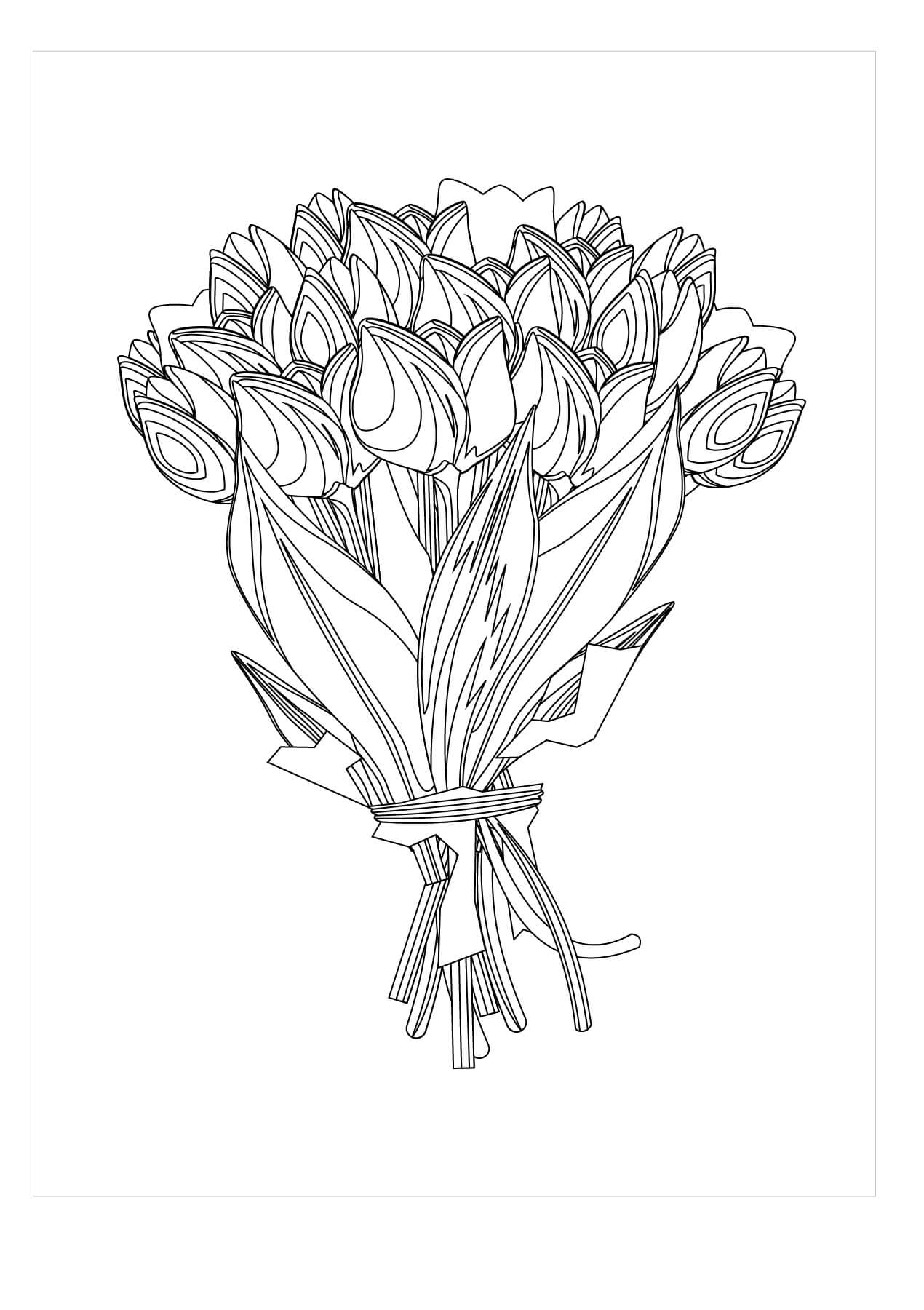 Dibujos de Ramo de Flores de Tulipán para colorear