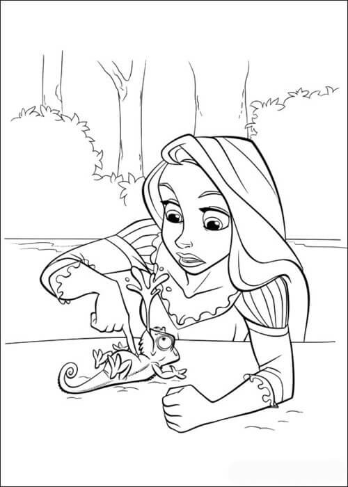Dibujos de Rapunzel Normal con Gecko para colorear