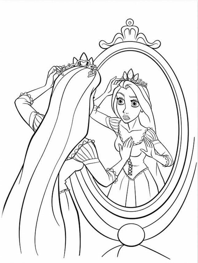 Dibujos de Rapunzel se Miró en el Espejo para colorear