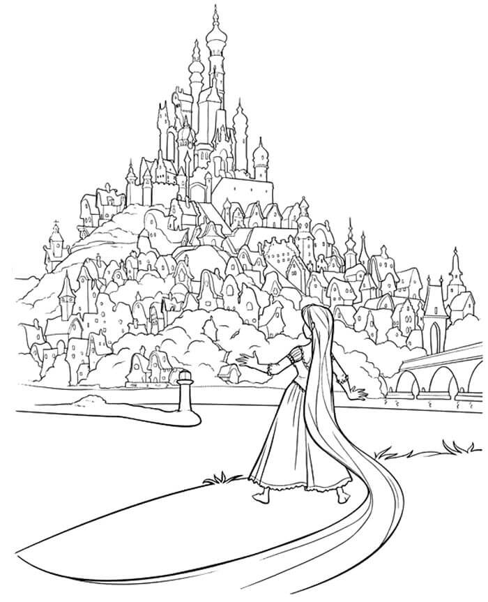 Rapunzel se quedó Mirando el Reino para colorir