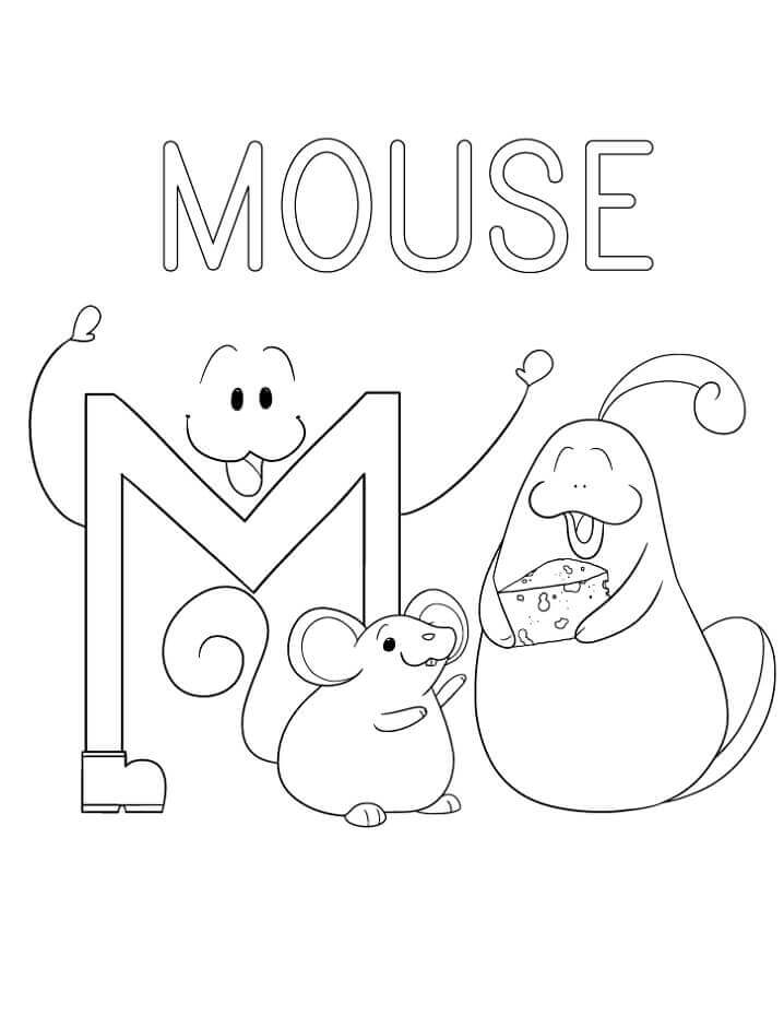 Ratón Feliz Letra M para colorir
