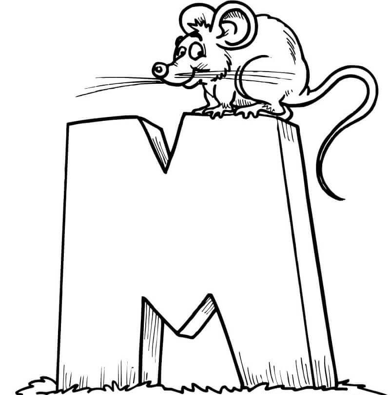 Dibujos de Ratón Sonriendo Letra M para colorear