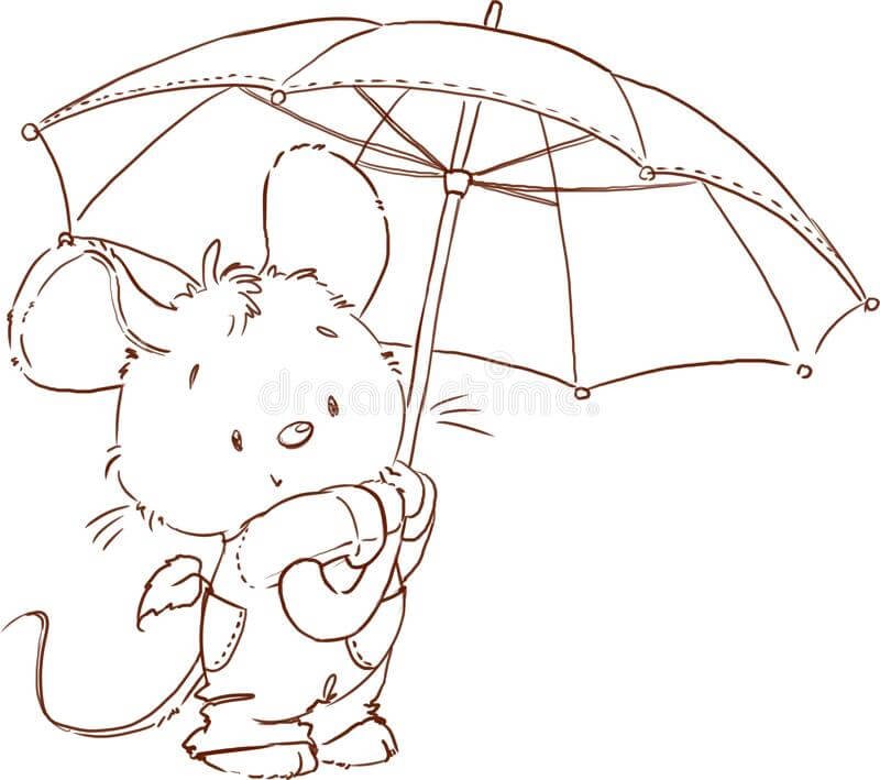 Dibujos de Ratón con Paraguas para colorear