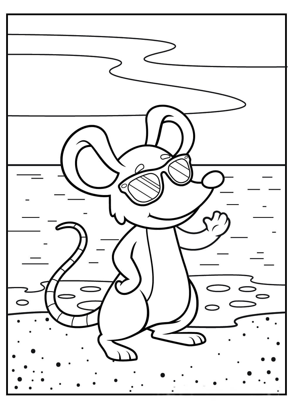 Ratón en la Playa para colorir