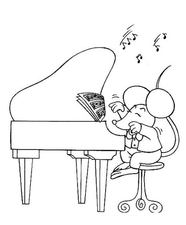 Ratón tocando el Piano para colorir