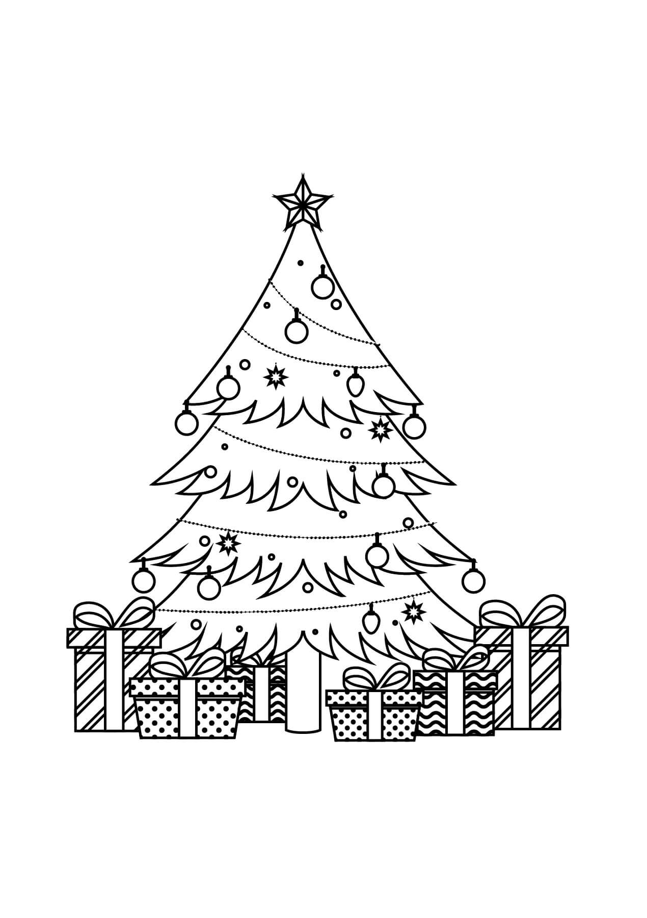 Dibujos de Regalos bajo el Árbol de Navidad para colorear