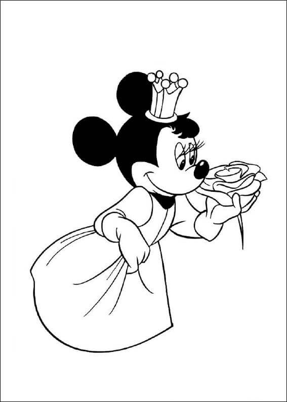 Dibujos de Reina Minnie Mouse sosteniendo Flor para colorear