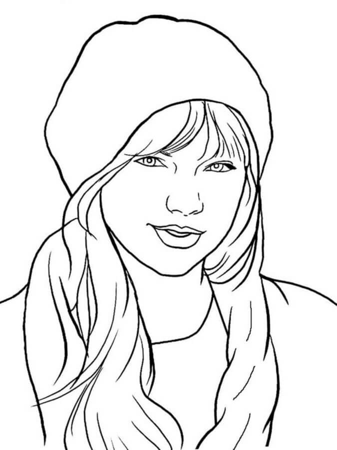 Dibujos de Retrato De Taylor Swift Con Sombrero para colorear