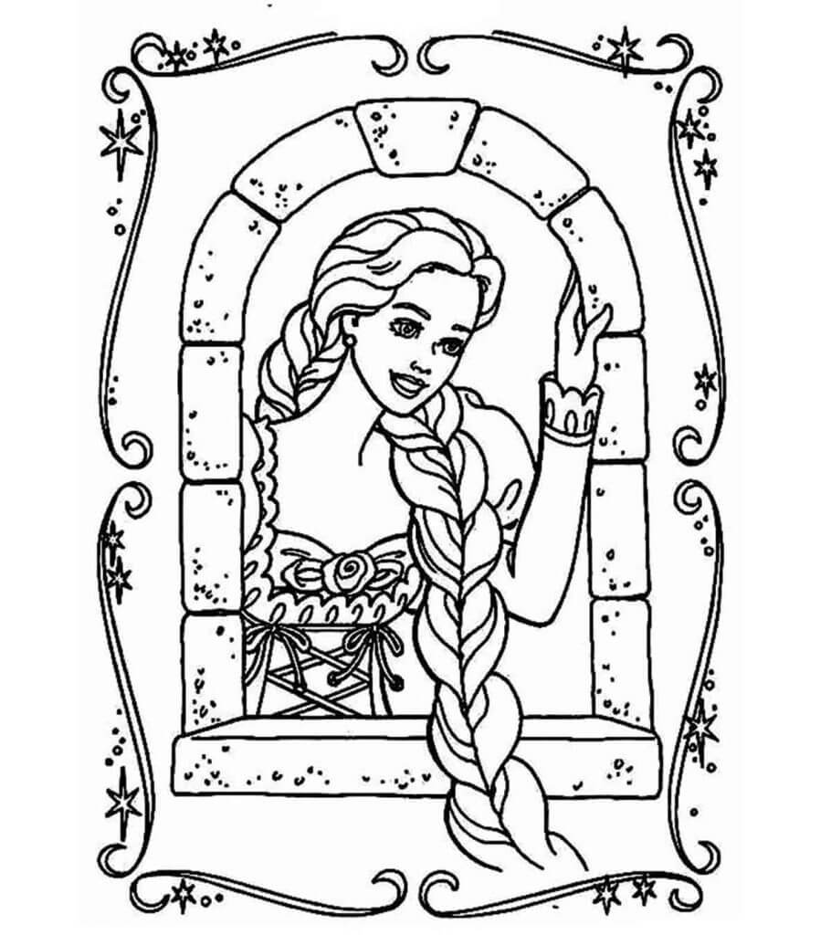 Retrato de Rapunzel en la Ventana para colorir