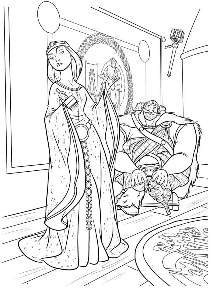 Rey Fergus sentado y reina Elinor sentada para colorir