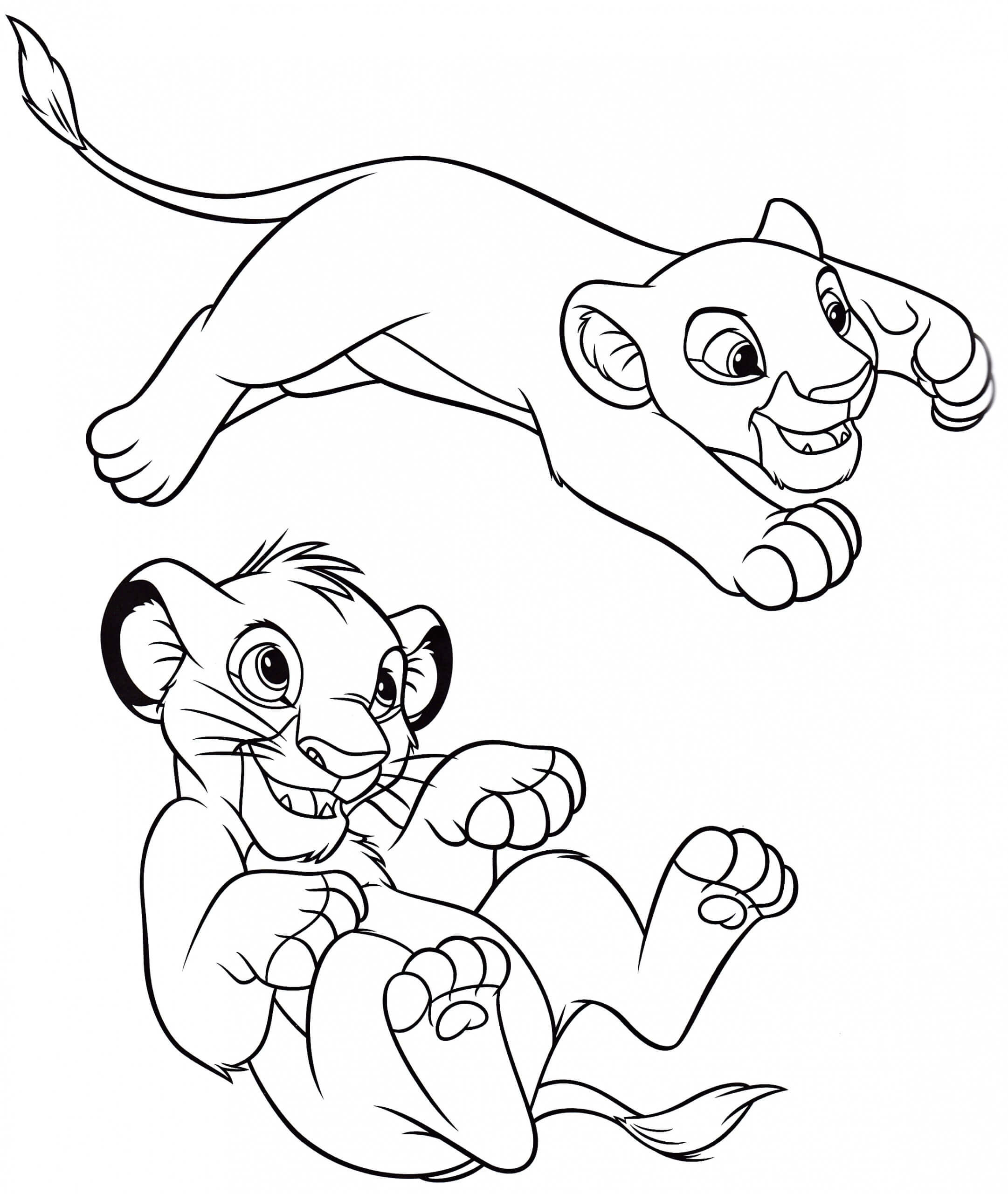 Dibujos de Rey León Nala y Simba para colorear