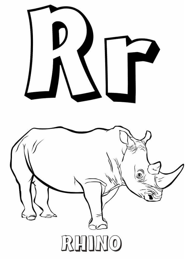 Rinoceronte, Letra R para colorir