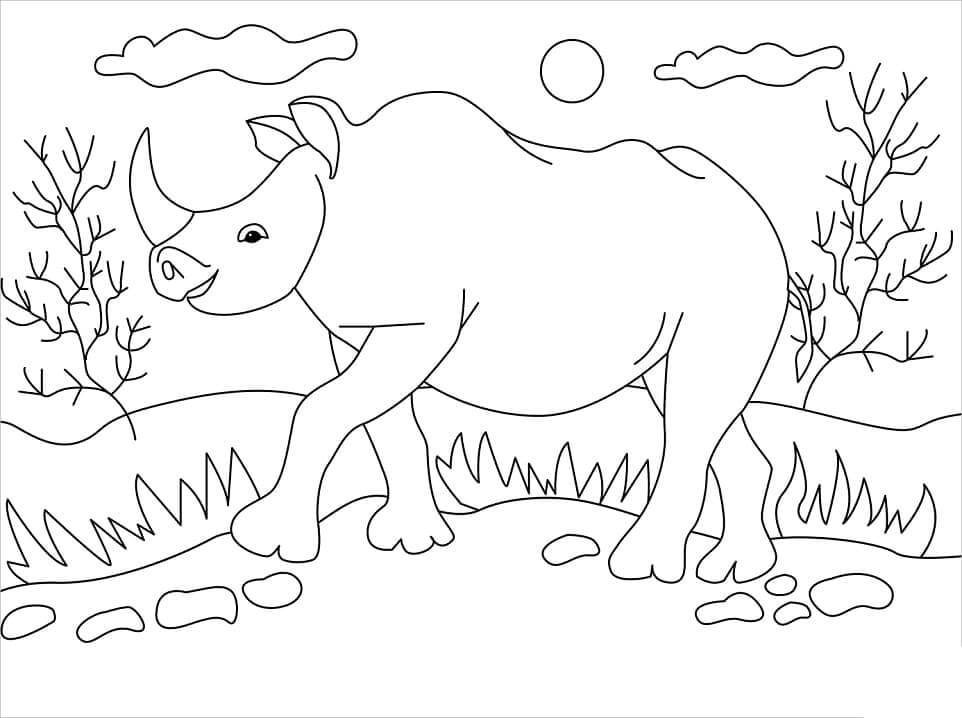 Dibujos de Rinoceronte Simple para colorear