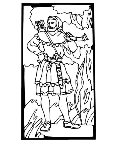 Dibujos de Robin Hood Con un Cuerno En Sus Manos para colorear