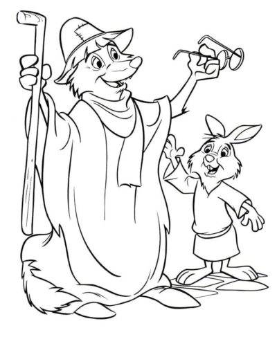 Dibujos de Robin Hood Disfrazado de Mendigo y El Conejo Skippy para colorear