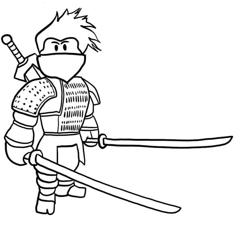 Dibujos de Roblox Ninja Con Dos Espadas para colorear