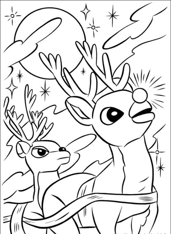 Dibujos de Rudolph Y Sus Amigos Miran El Cielo para colorear
