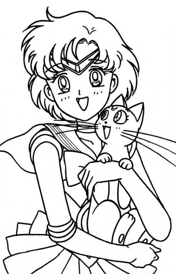 Dibujos de Sailor Mercury y la Luna Negra para colorear