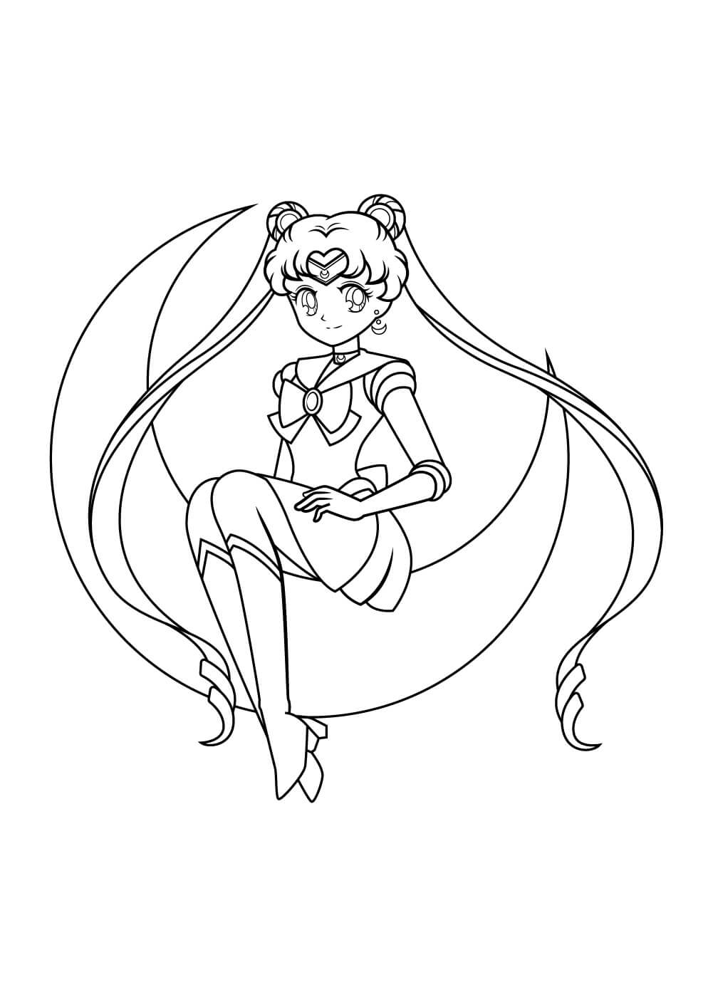 Sailor Moon sentada en la Luna para colorir