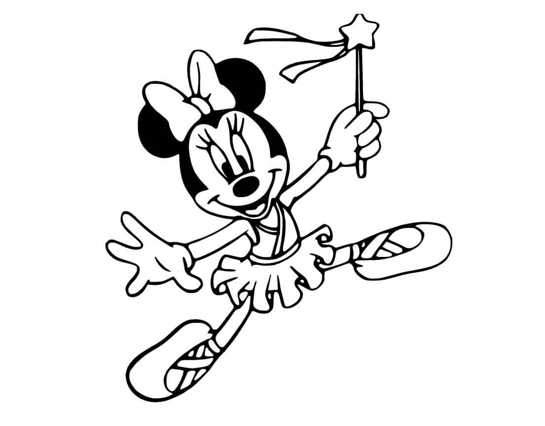Dibujos de Saltar Minnie Mouse sosteniendo la Varita Mágica para colorear