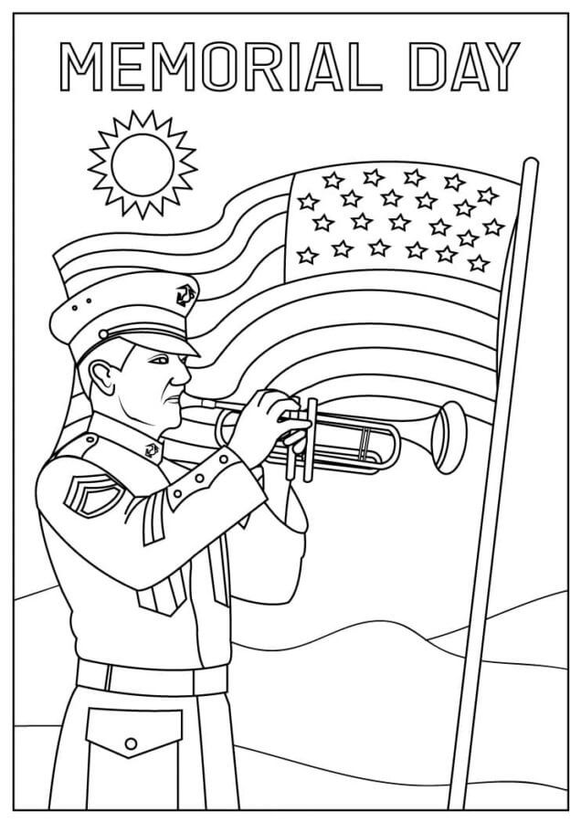 Saludo Musical De Los Soldados En El Día De Los Caídos para colorir