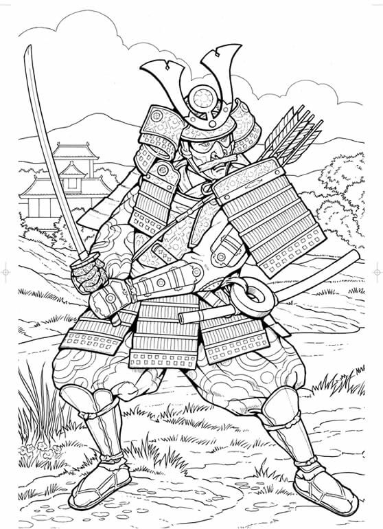 Samurai Luchando para colorir