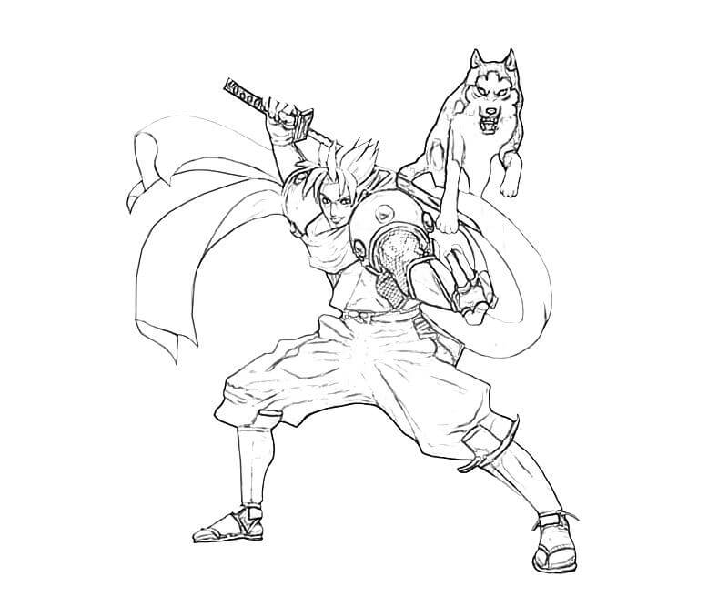 Samurai con Lobo para colorir