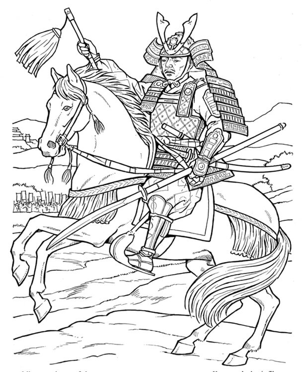 Samurái Equitación Caballo para colorir