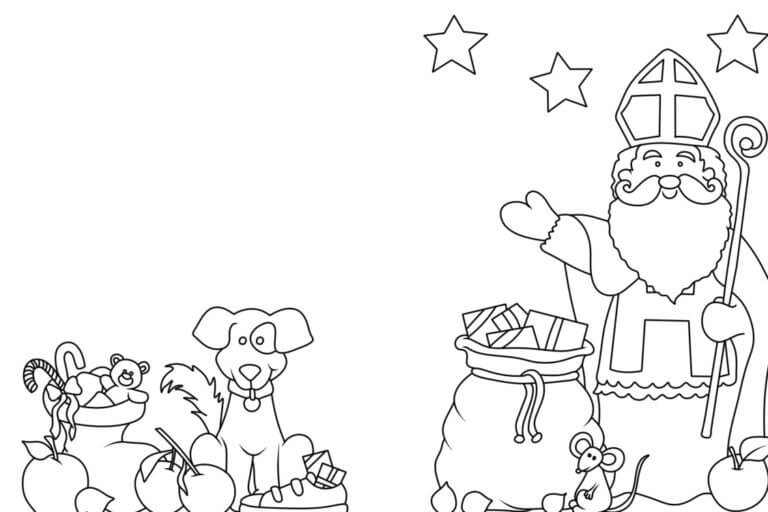 Dibujos de San Nicolás Con Animales Y Estrellas para colorear