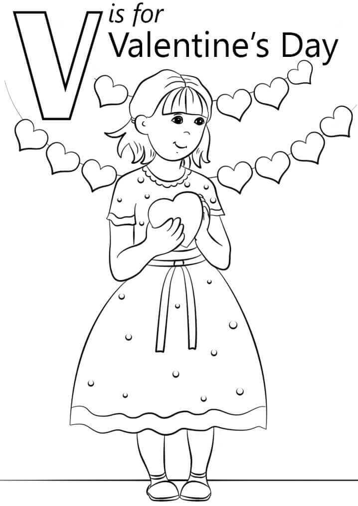 San Valentín letra V para colorir