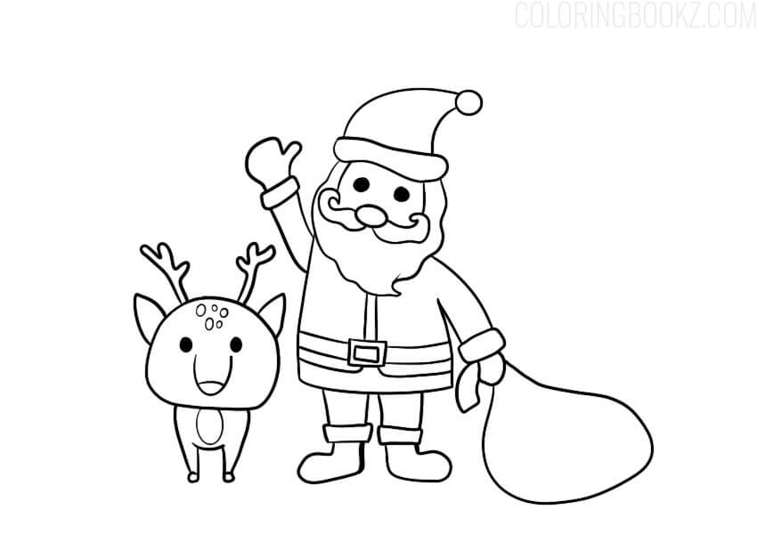 Dibujos de Santa Claus y Renos para colorear
