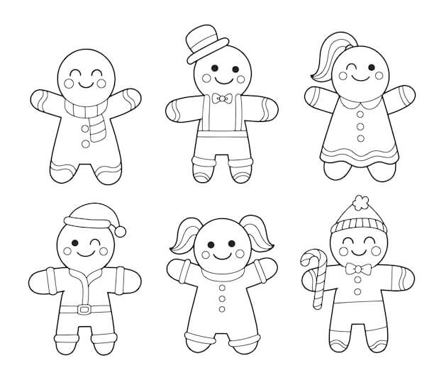 Dibujos de Seis Hombres de pan de Jengibre para colorear