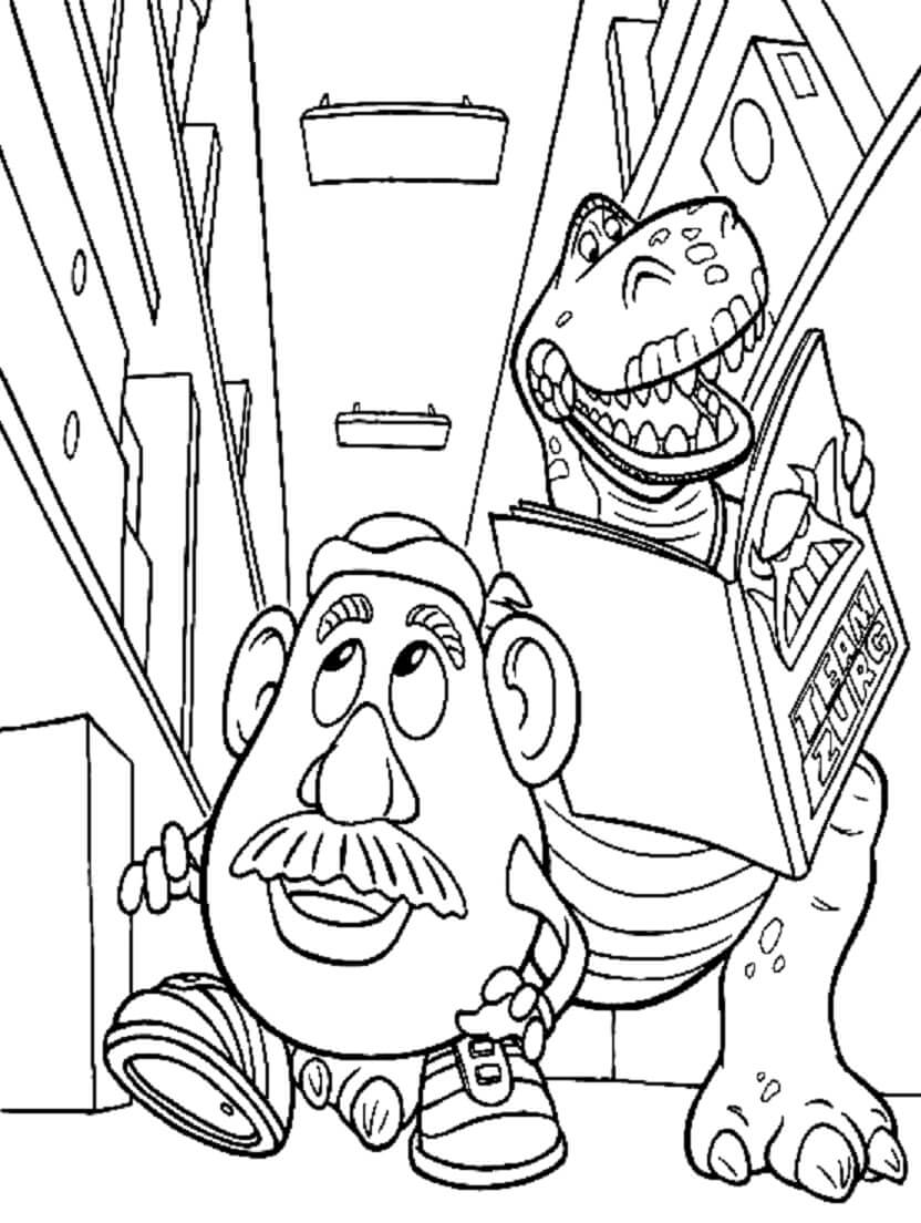Señor Cara de Papa y Rex Caminando para colorir
