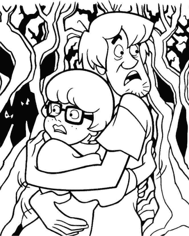 Dibujos de Shaggy Rogers Abrazando a Velma Dinkley para colorear