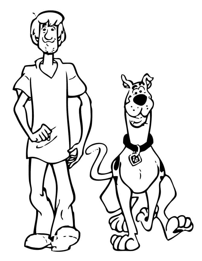 Shaggy y Scooby Doo Caminando para colorir