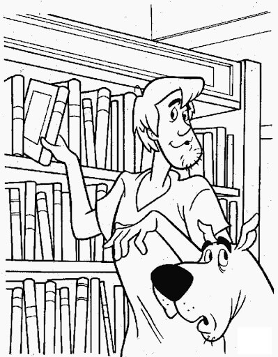 Dibujos de Shaggy y Scooby Doo en la Librería para colorear
