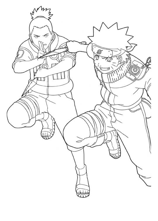 Dibujos de Shikamaru y Naruto para colorear