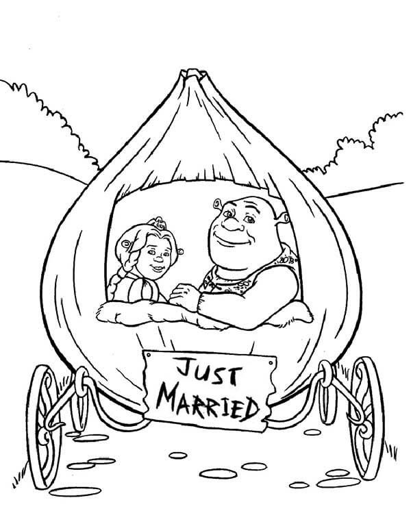 Dibujos de Shrek y la Princesa Fiona en Cebolla para colorear