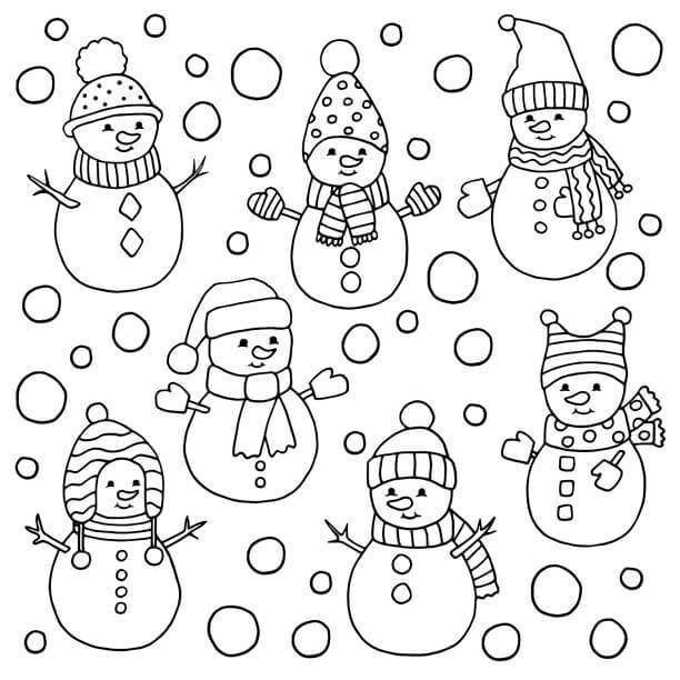 Dibujos de Siete Muñeco de Nieve para colorear