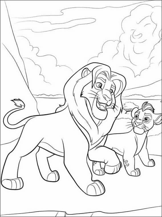 Dibujos de Simba Enseña A Su Hijo Kion para colorear