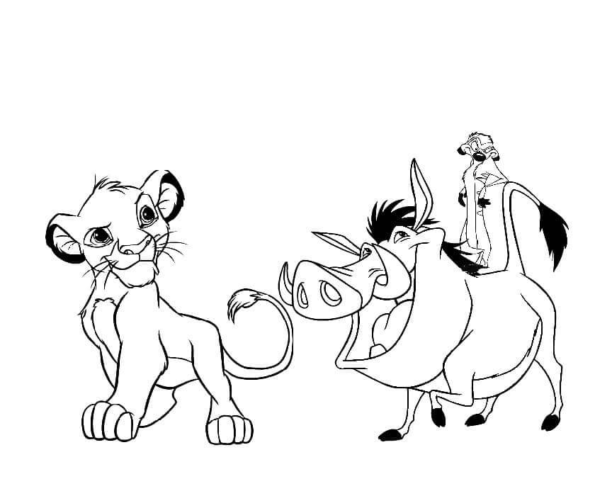 Simba, Timon y Pumba para colorir