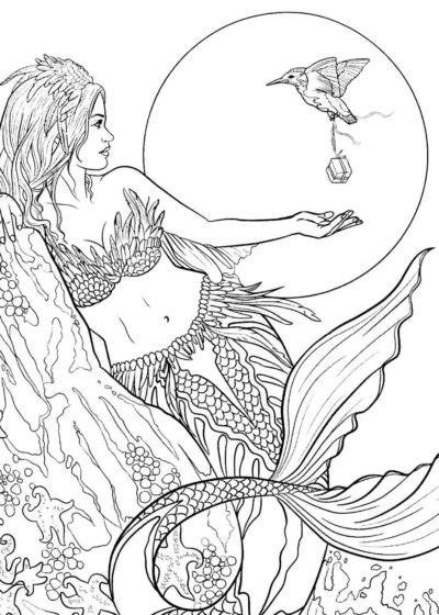 Sirena Con Colibrí para colorir