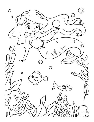 Dibujos de Sirena Nadando para colorear