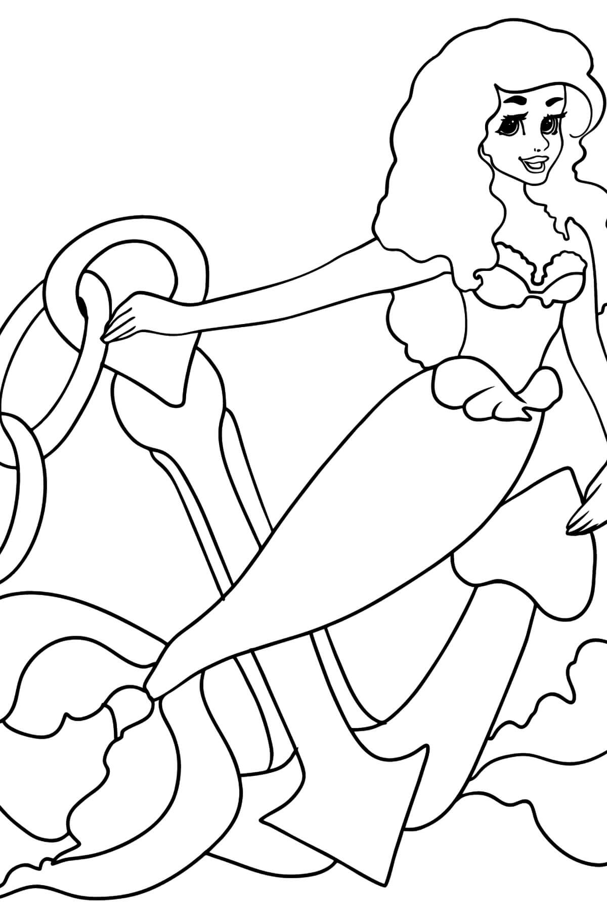 Dibujos de Sirena con Ancla para colorear