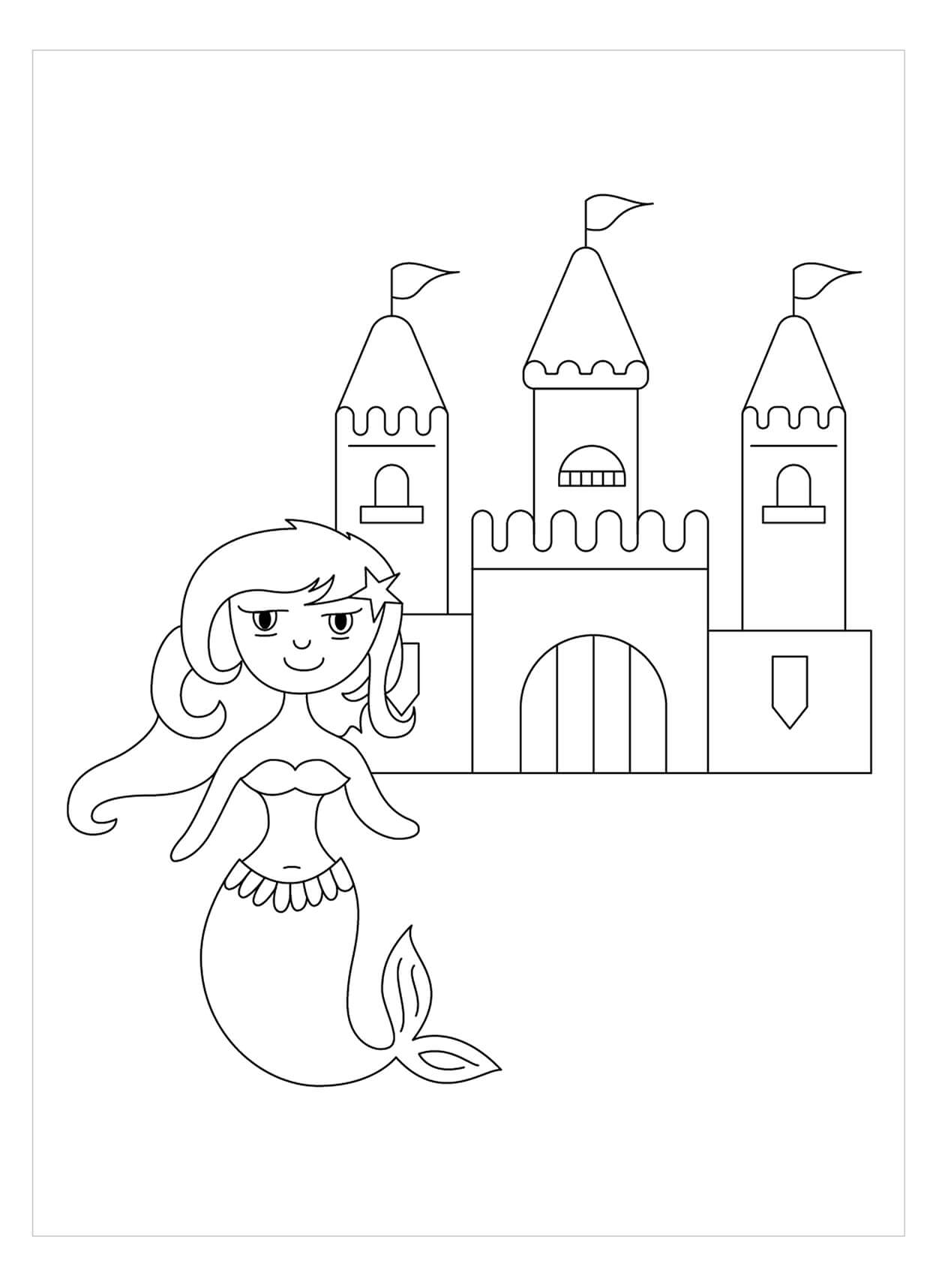 Dibujos de Sirena con Castillo para colorear