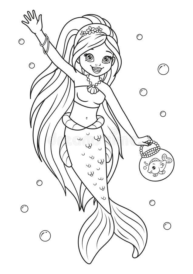 Dibujos de Sirena con Pescado para colorear