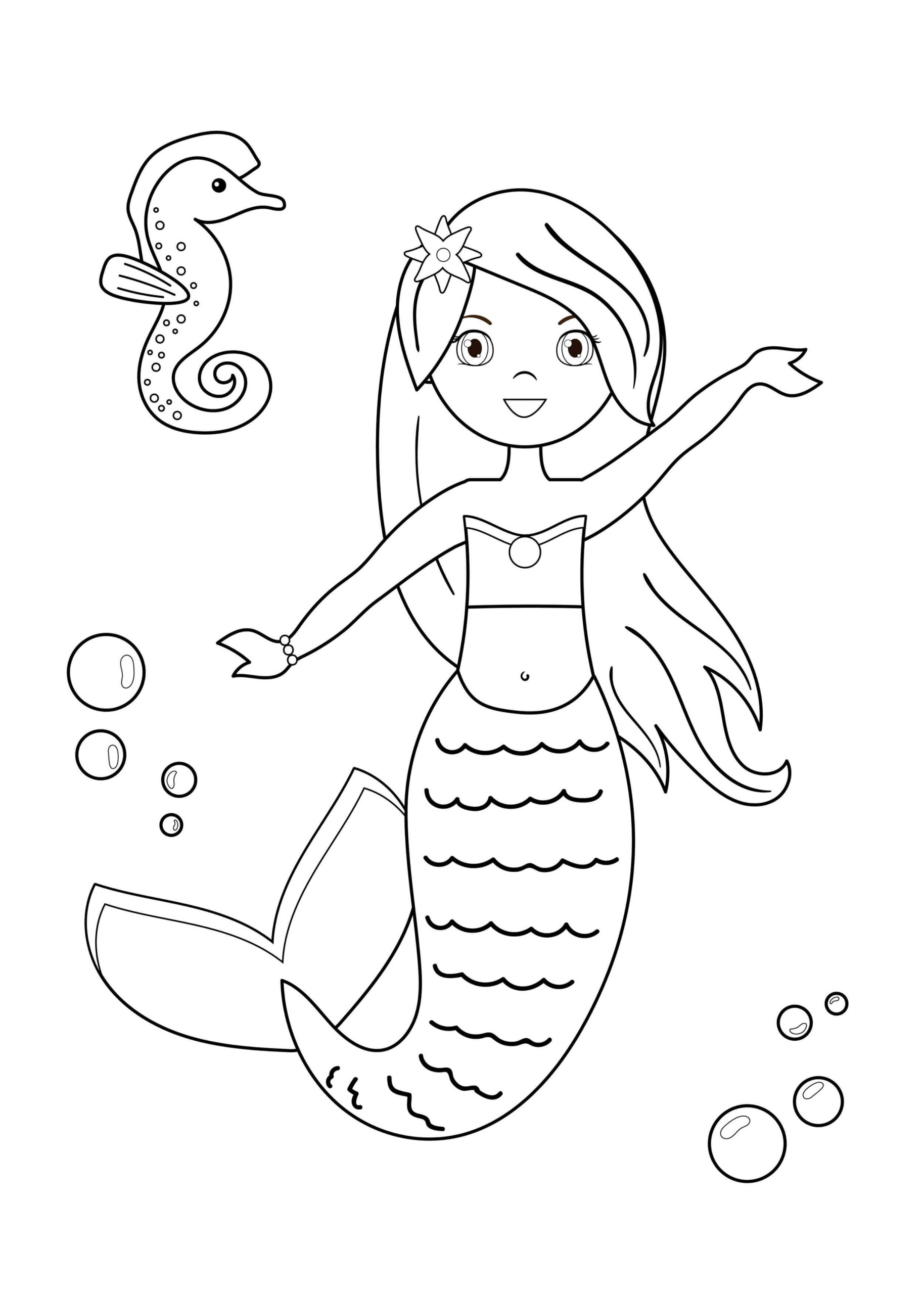 Dibujos de Sirena y Caballito de Mar para colorear